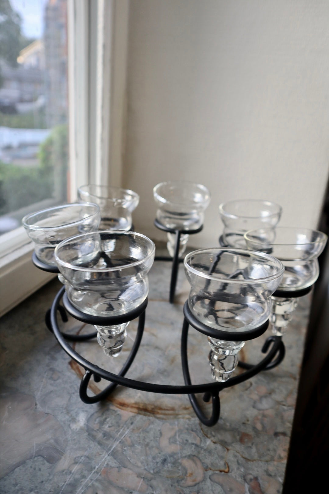 LJUSSTAKE, järn, smide, glas