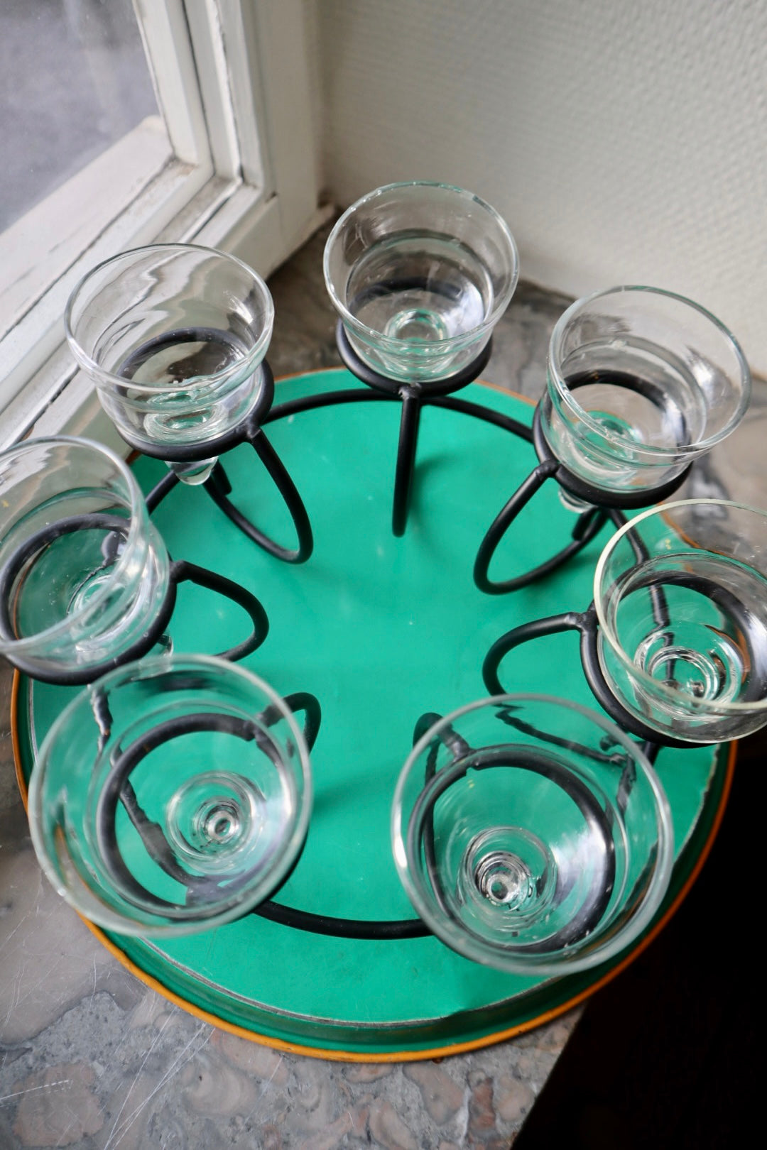 LJUSSTAKE, järn, smide, glas