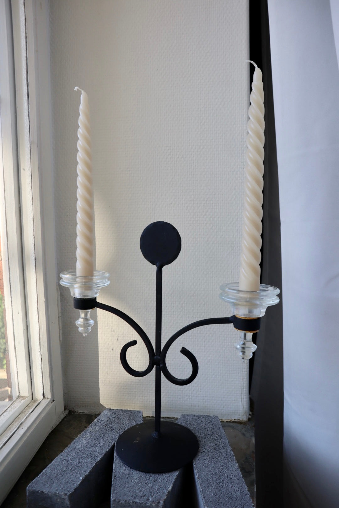 Ljusstake, smide, glas
