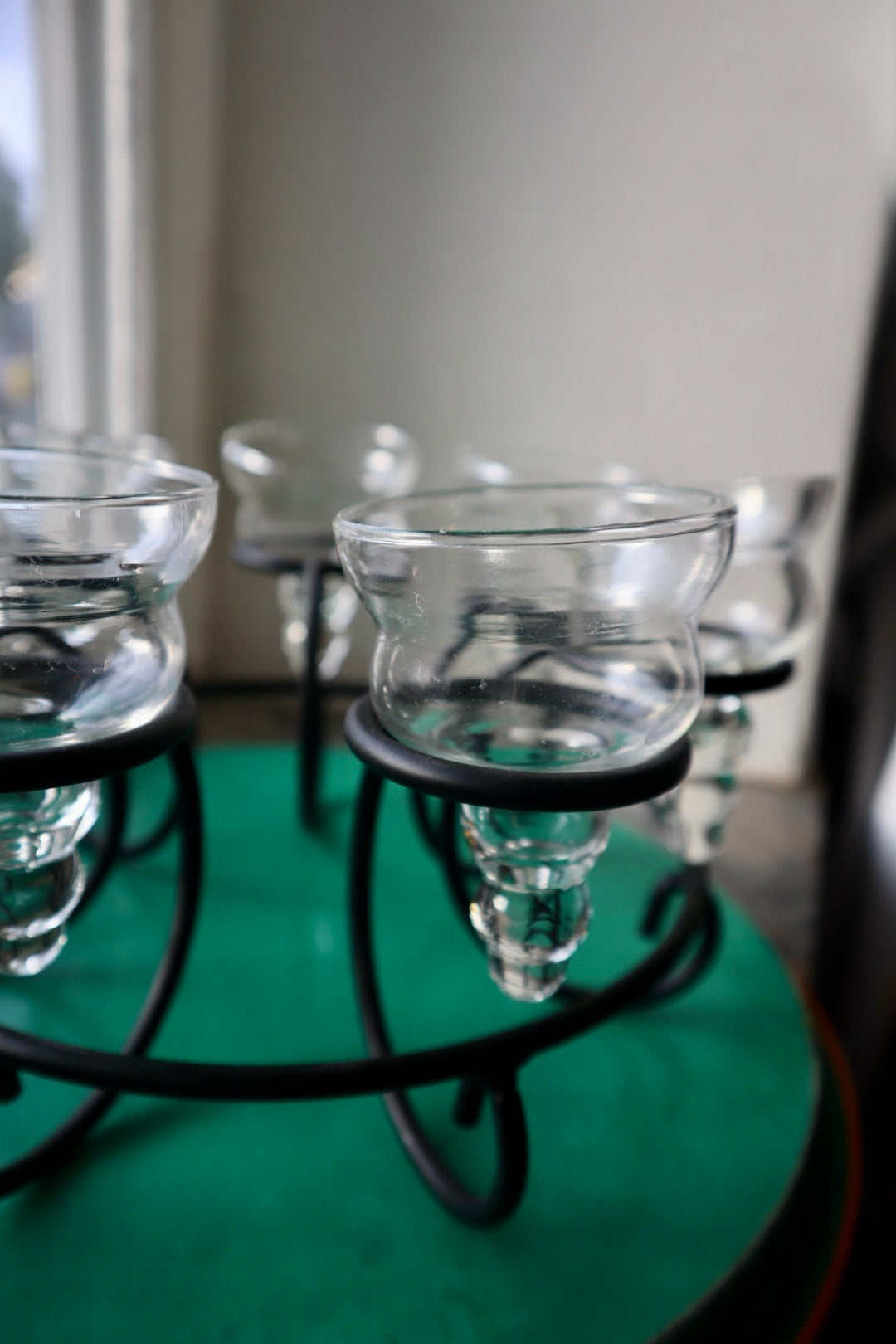 LJUSSTAKE, järn, smide, glas