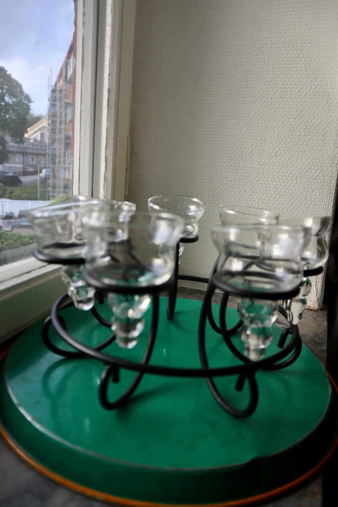 LJUSSTAKE, järn, smide, glas